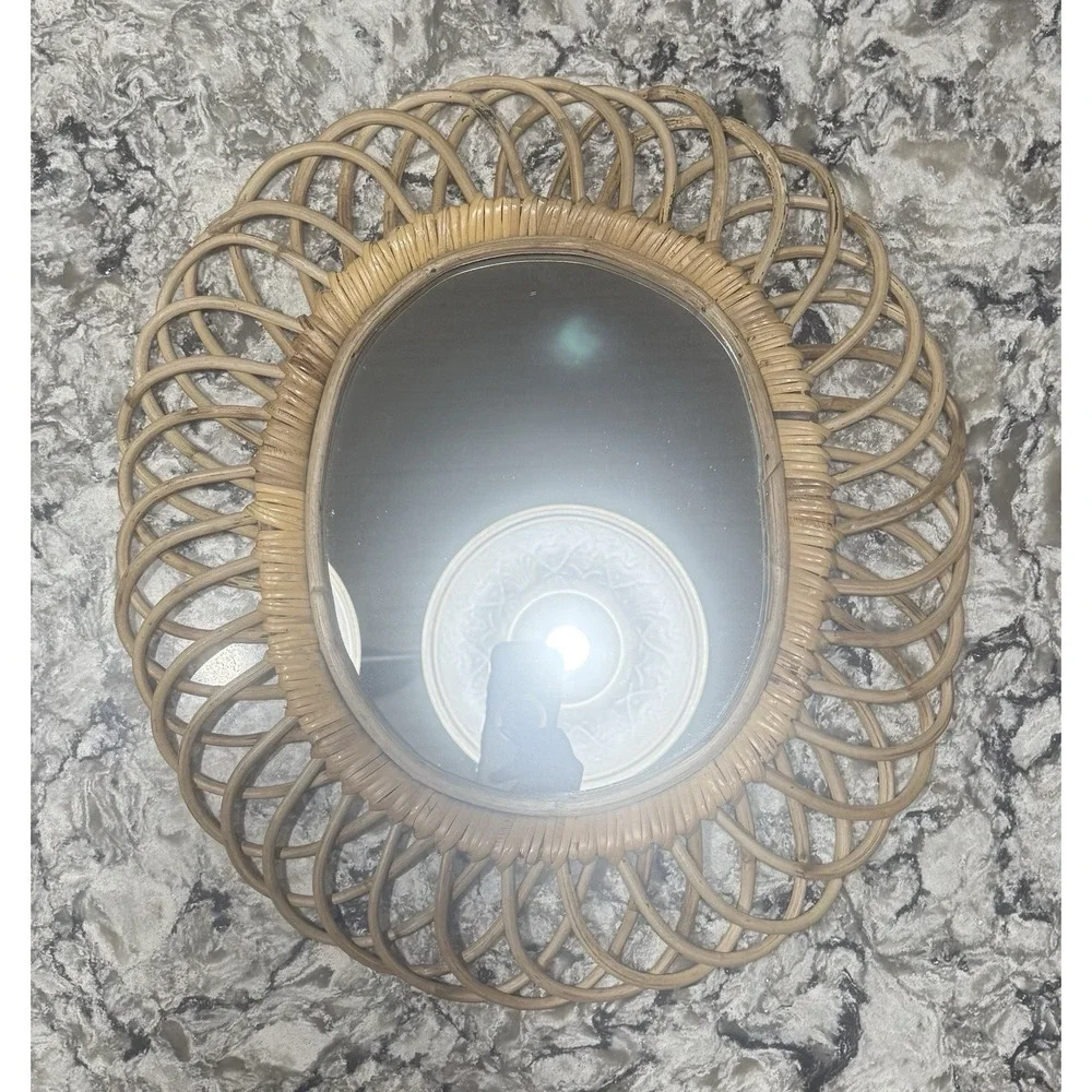 VTG Wicker Rattan Style Tan Wall Mirror Burwood 21